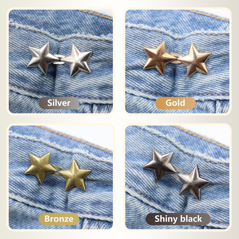 ROPAKED 10 Set Pant Waist Tightener Star Buttons Pins for Loose Jeans Reusable Waist Cincher Clip Metal Star Brooch for Clothing Dresses Skirts No Sewing Decoration Accessories - Image 4